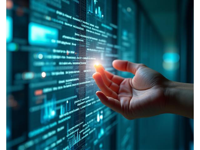 Diverses icônes techniques et une main interagissant avec un écran de données complexes, symbolisant l'expertise technique dans l'analyse et l'optimisation des projets innovants.