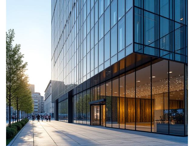 Façade moderne de l'immeuble de bureaux de Quixello Impact à Lyon, avec des reflets et une ambiance professionnelle
