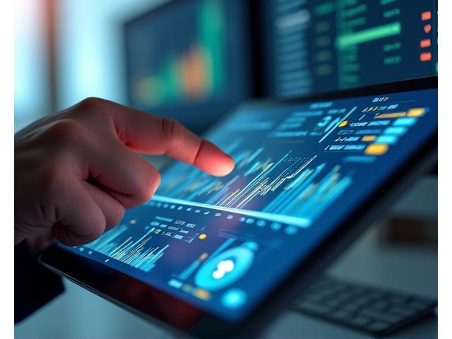 Graphiques financiers complexes et main d'expert montrant des projections de cash-flow.